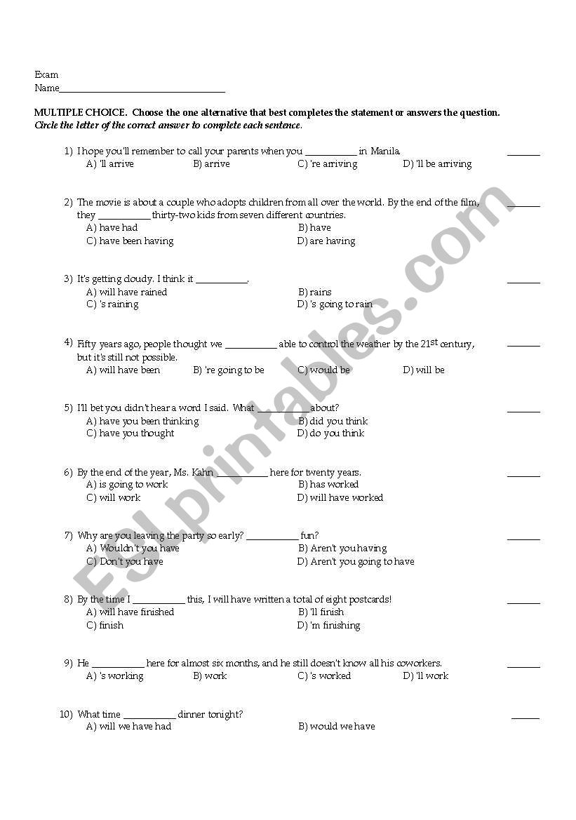 Past, Present, Future, Modals worksheet