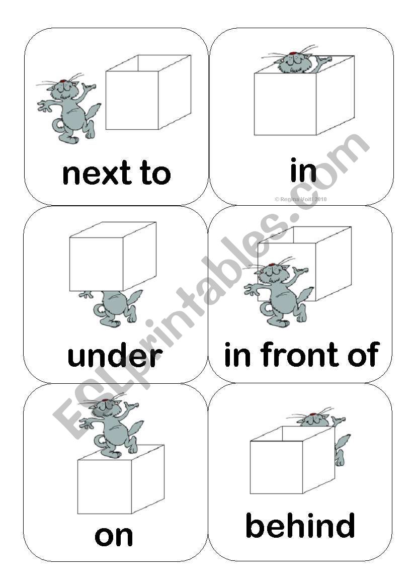 Prepositions of Place with Kitty - Flashcards