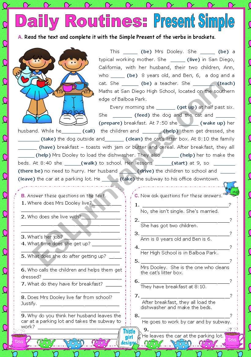 Daily Routines  -  Present simple -  Context: the busy mornings of a teacher