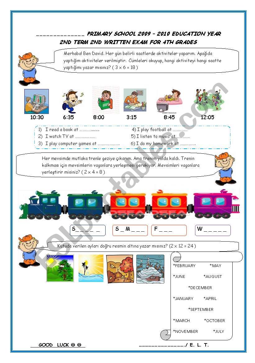 4th class exxam worksheet