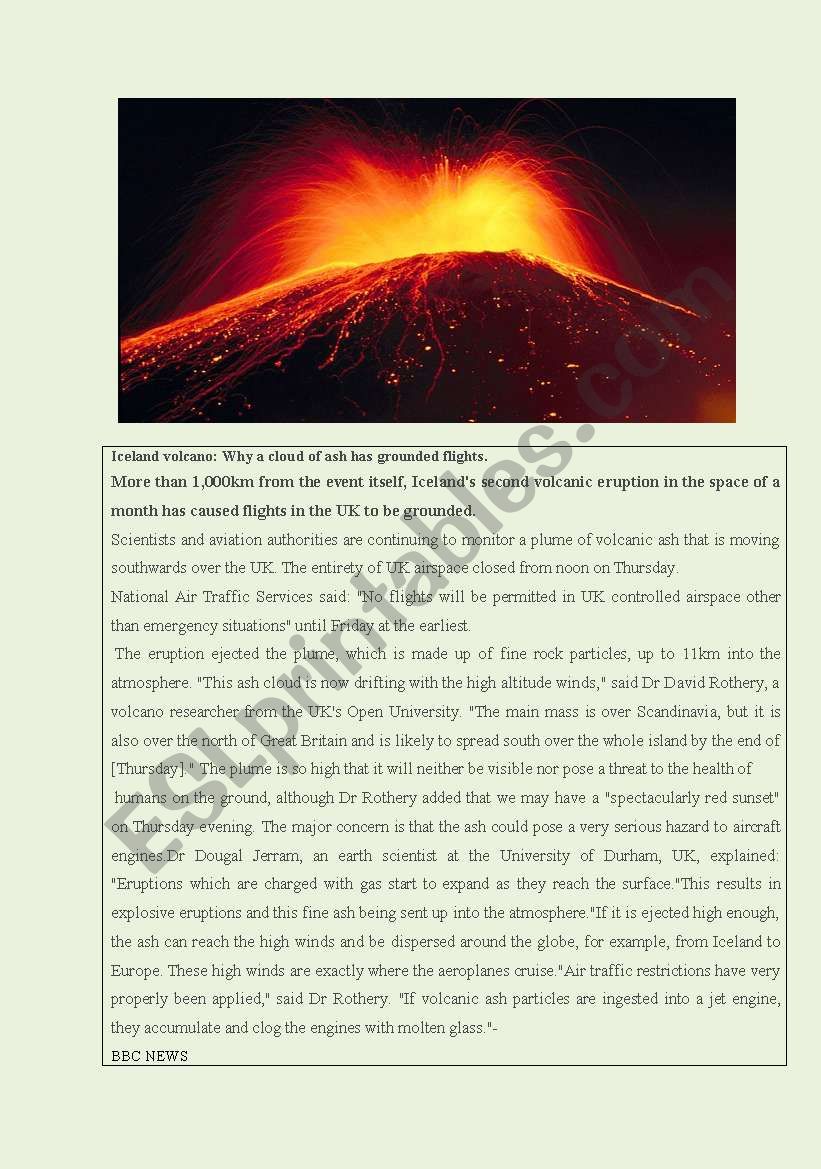 the Iceland volcano worksheet