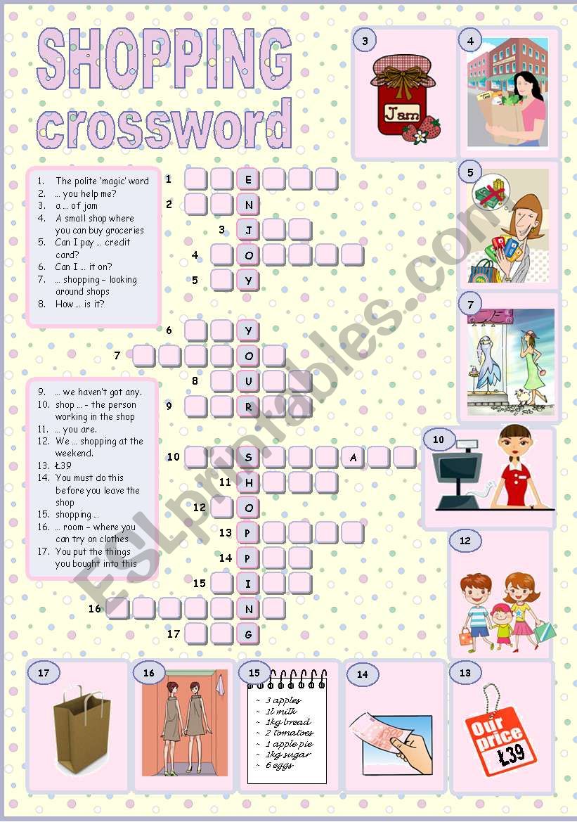 SHOPPING CROSSWORD worksheet