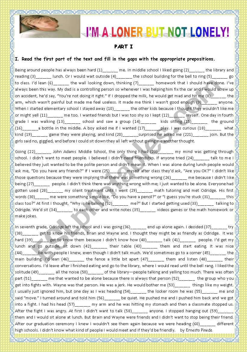 TEENS STORIES- IM A LONER BUT NOT LONELY!