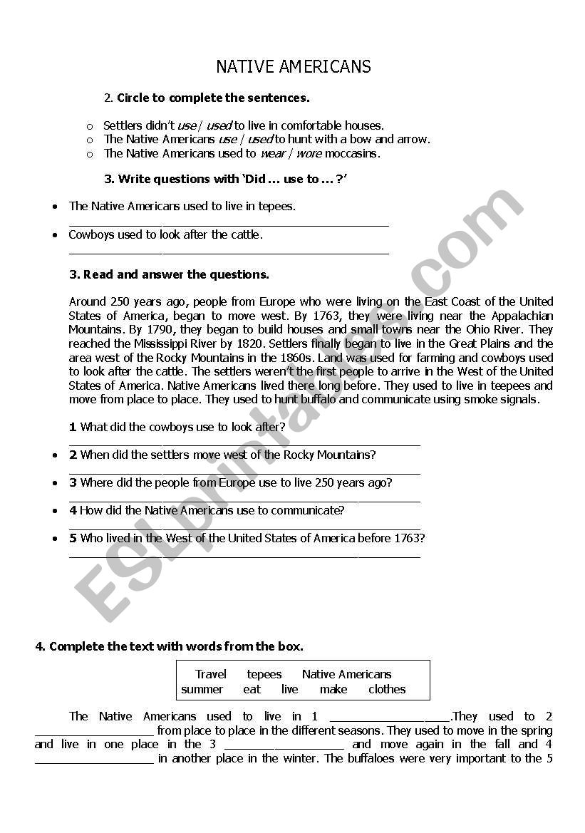 native americans worksheet