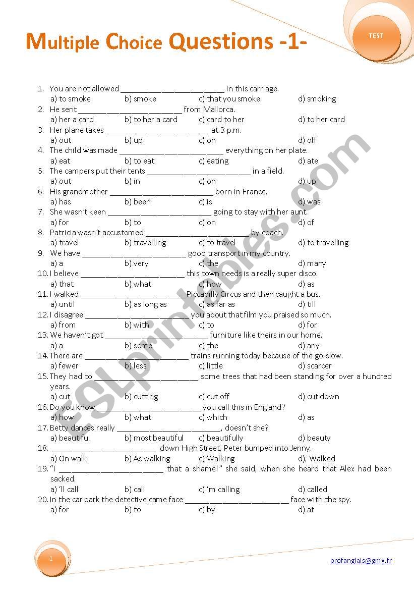 Multiple Choice Questions-1- worksheet