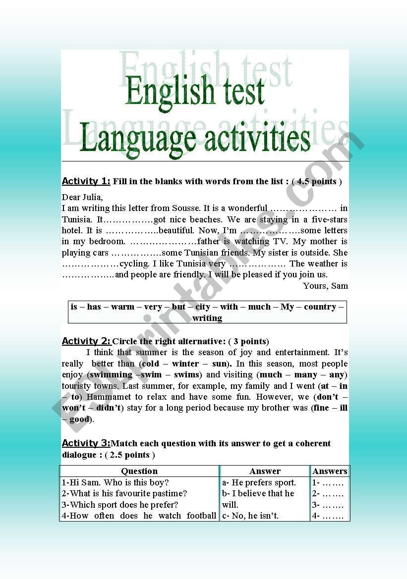 english test(language) worksheet