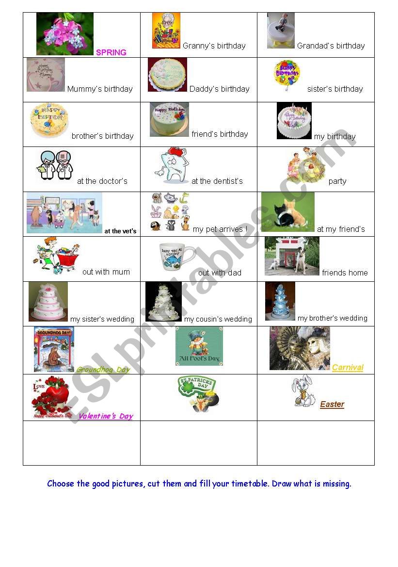 a timetable a month from January to March.