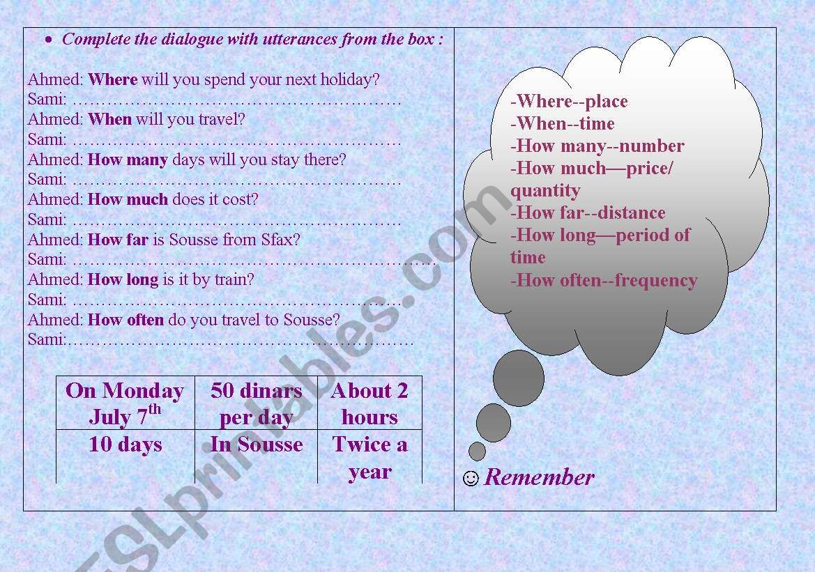 Travelling worksheet worksheet