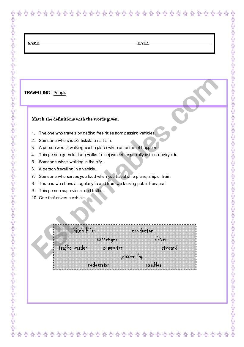 Travelling worksheet