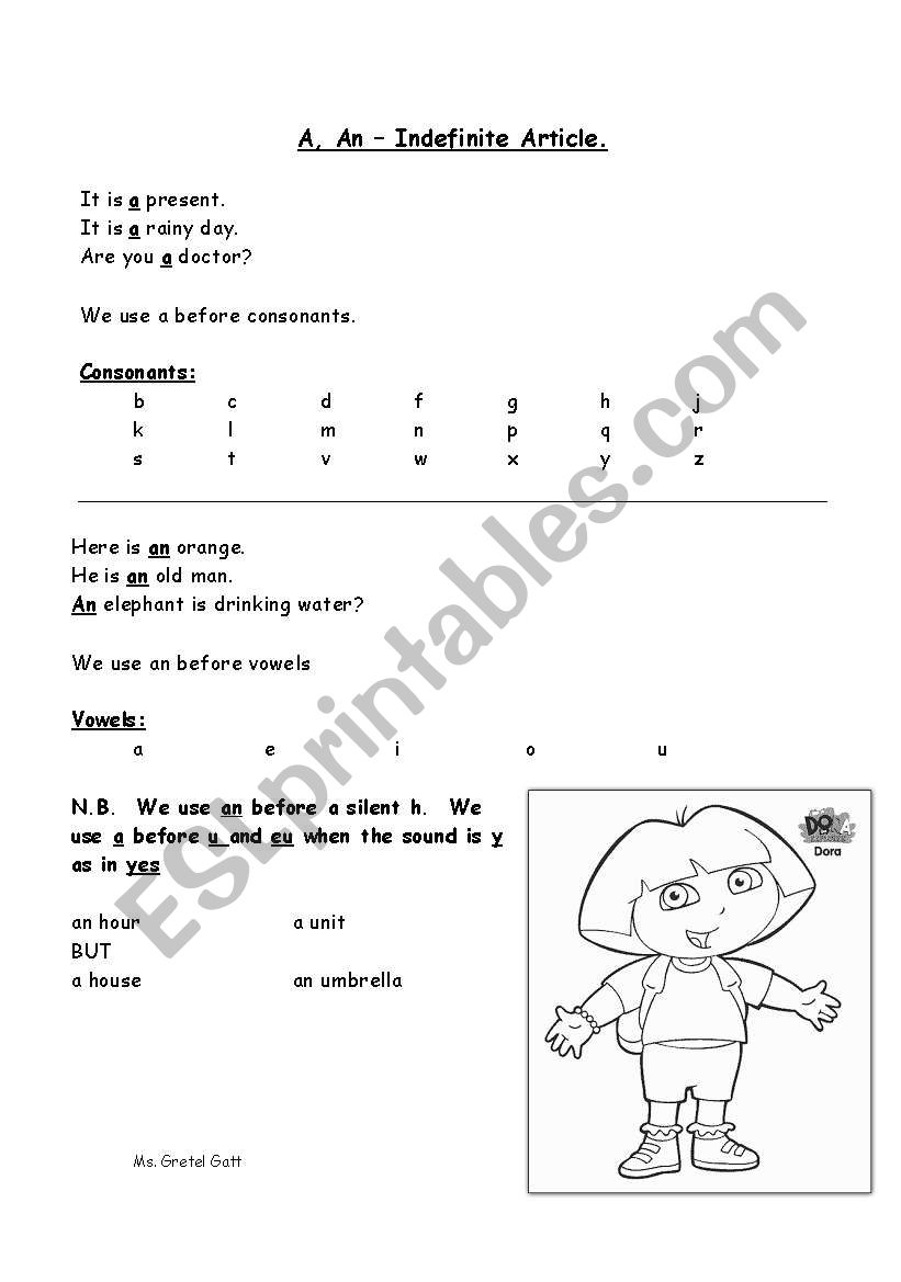 The Indefinite article worksheet