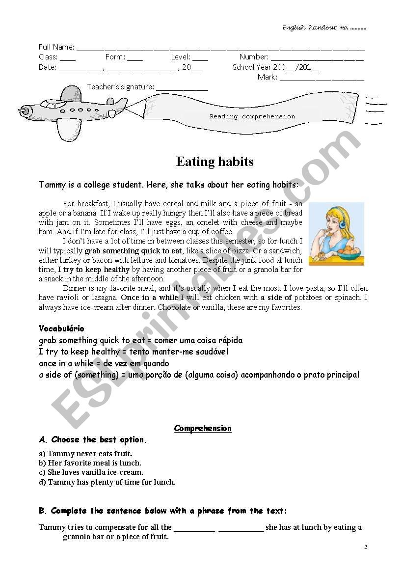 Eating habits - reading comprehnsion