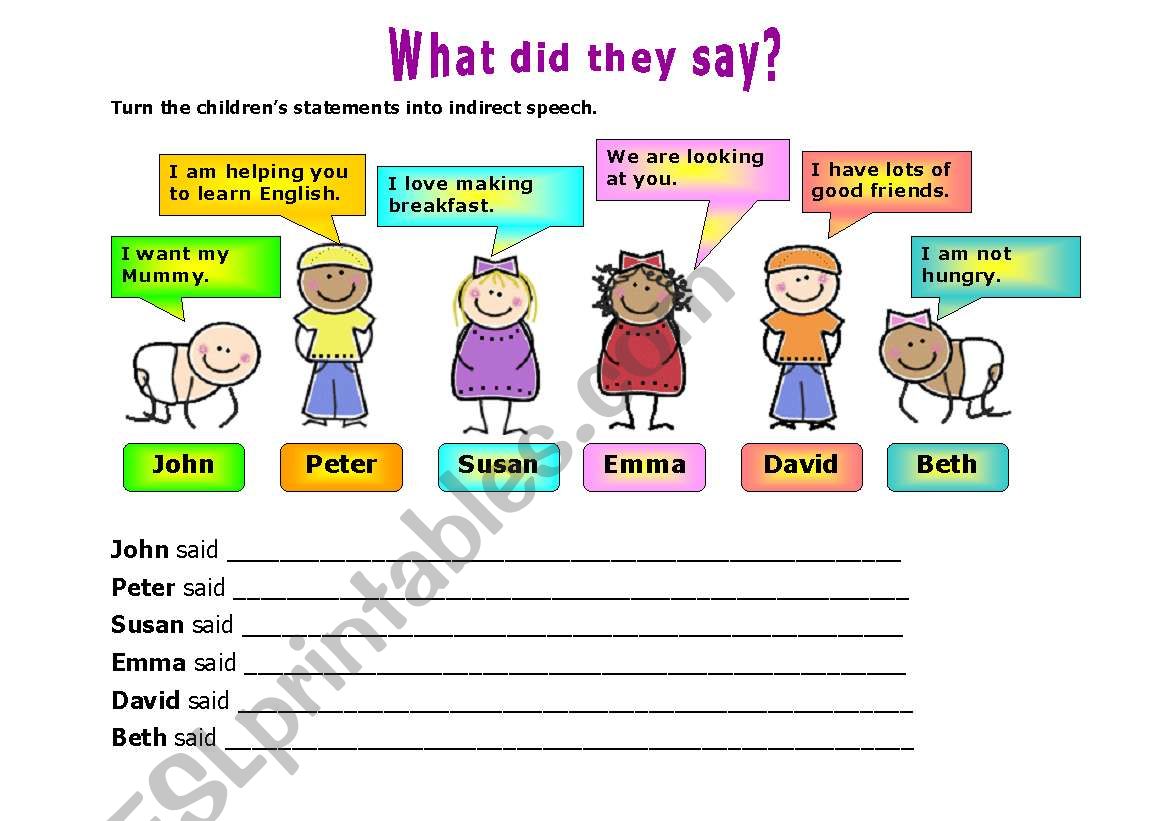 INDIRECT SPEECH 1 worksheet