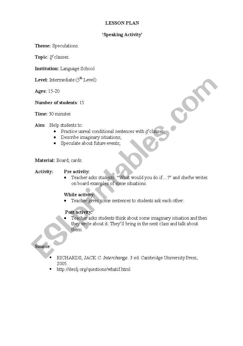 Speculations worksheet