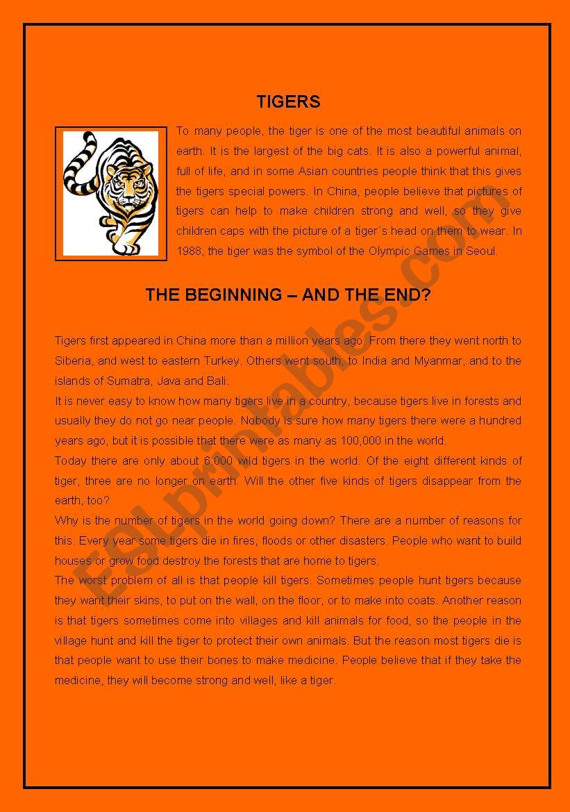 Tigers ( 3 pages )  worksheet