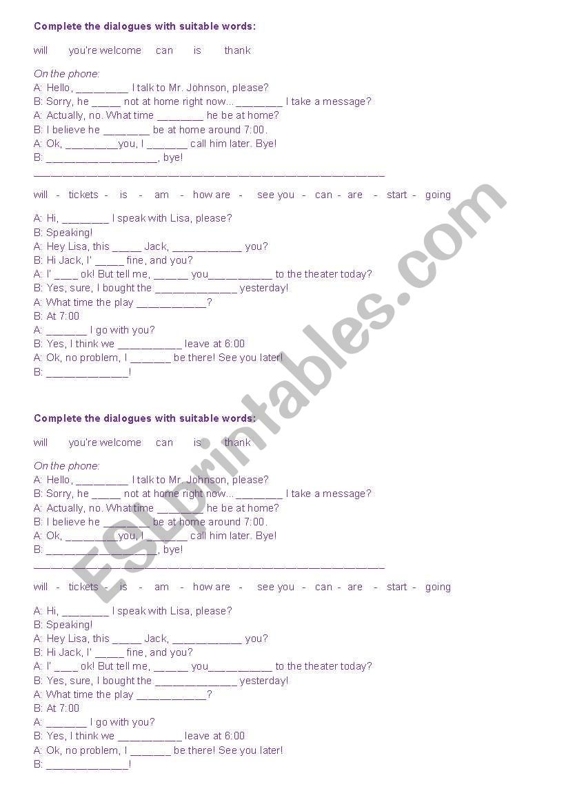 Basic Dialogue worksheet