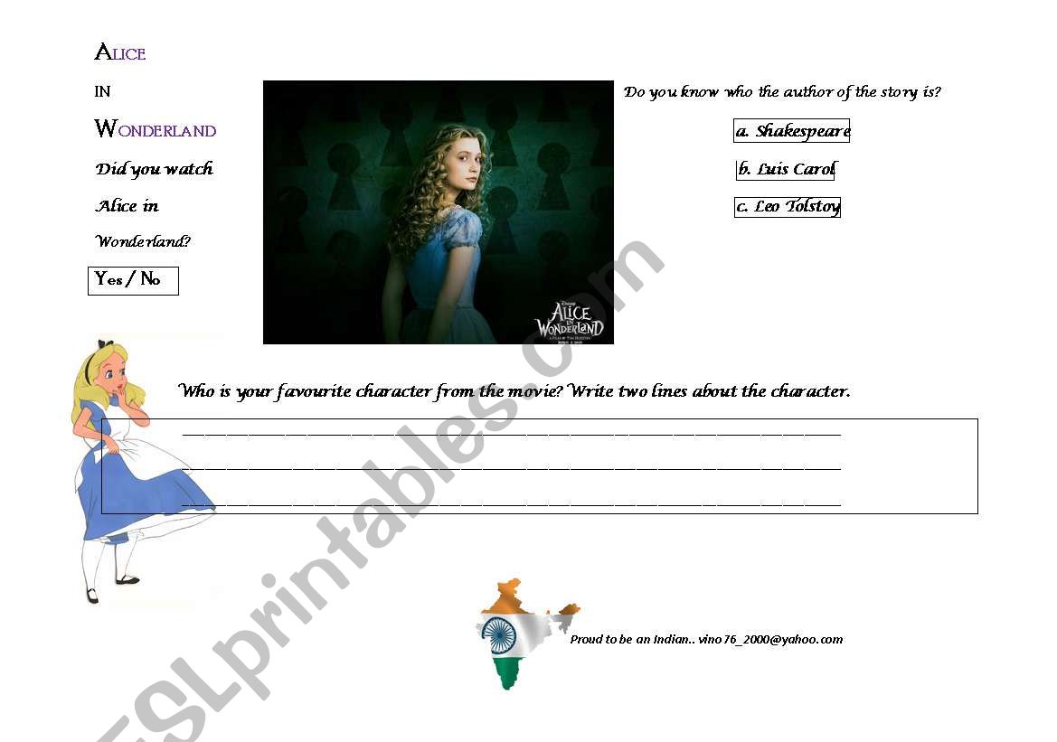 ALICE IN WONDERLAND worksheet