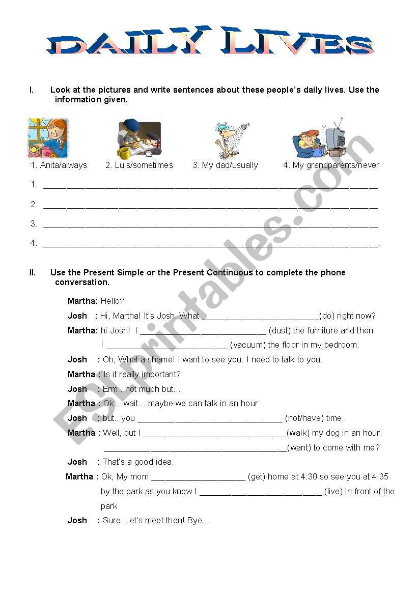 Daily lives worksheet