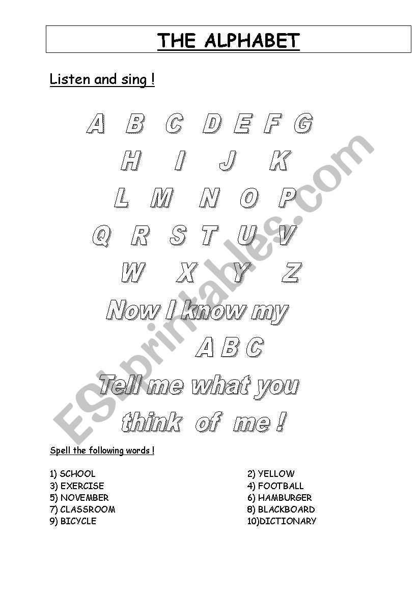 the alphabet listen and sing worksheet