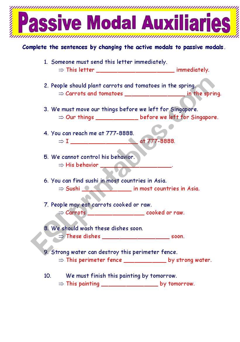 Passive Modal Auxiliaries worksheet