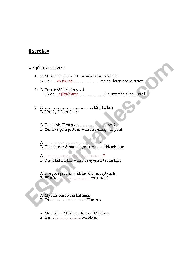 Short dialogues worksheet