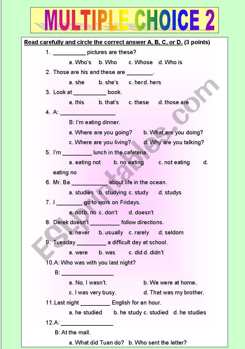 Multiple Choice Rounding Worksheet