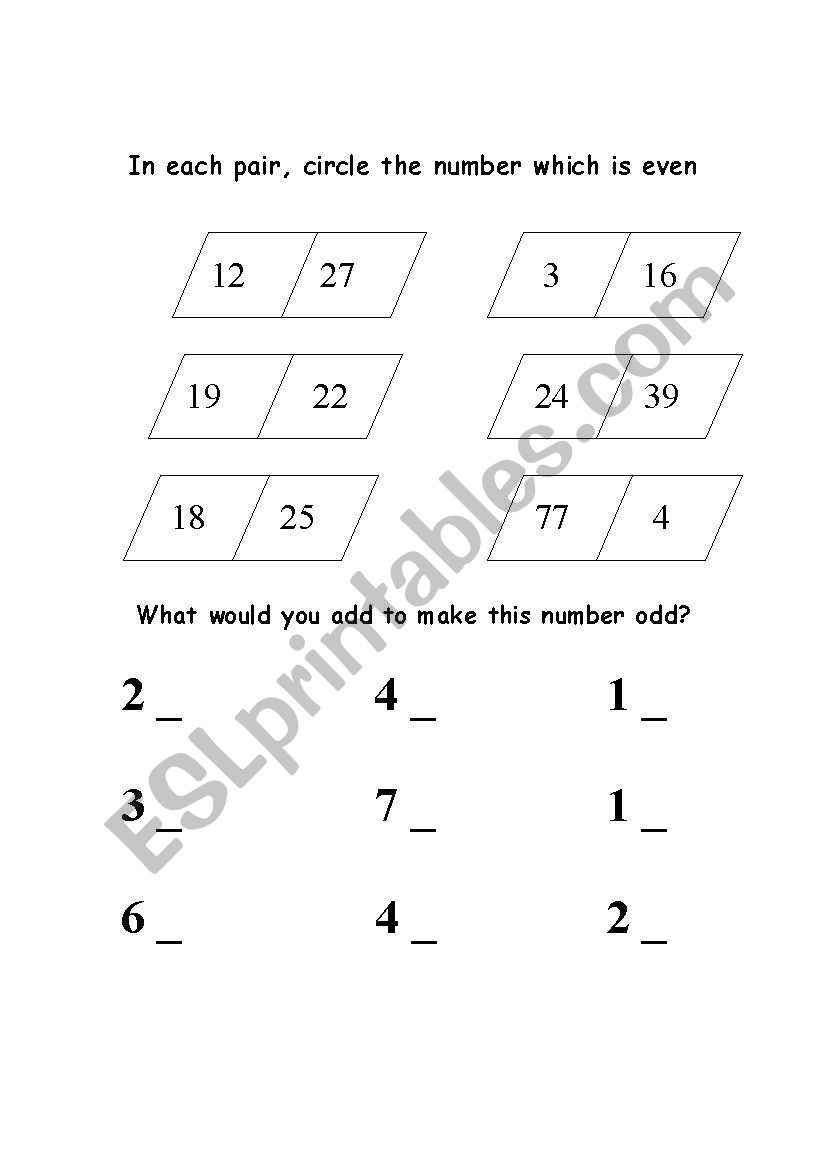 Odd and even numbers worksheet