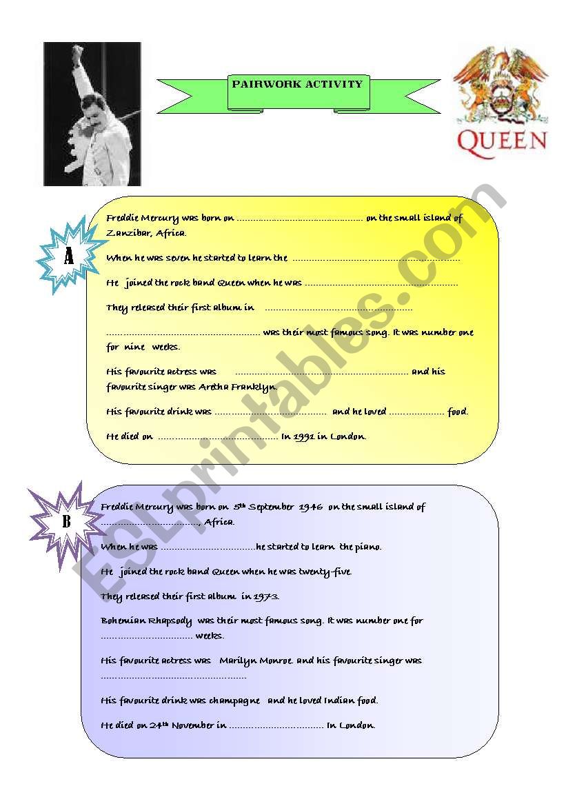 FREDDIE MERCURY worksheet