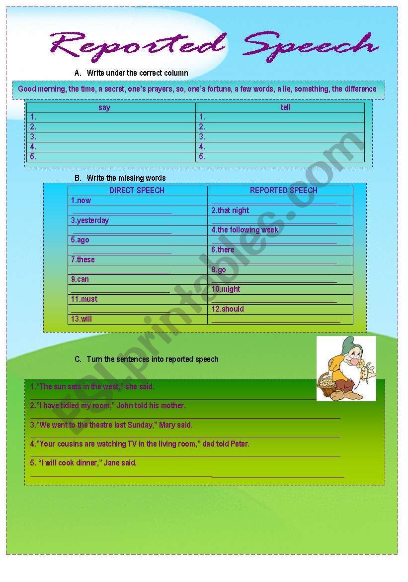 REPORTED SPEECH QUIZ worksheet