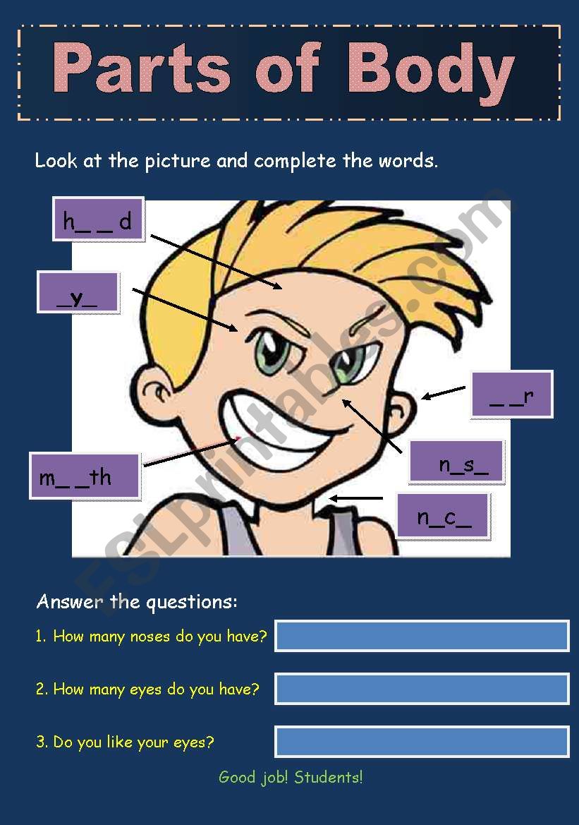 Parts of body / face worksheet