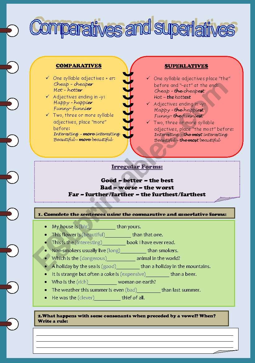 Comparatives and superlatives worksheet