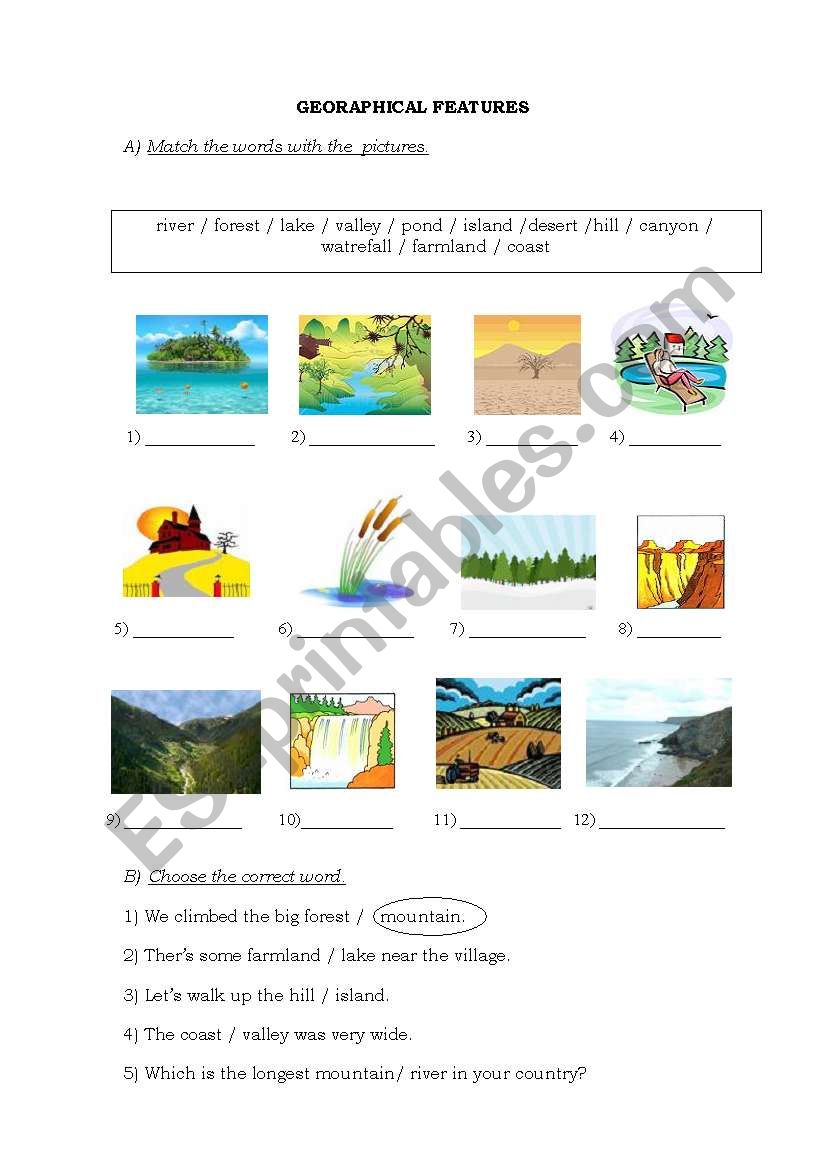 Geographical Features worksheet