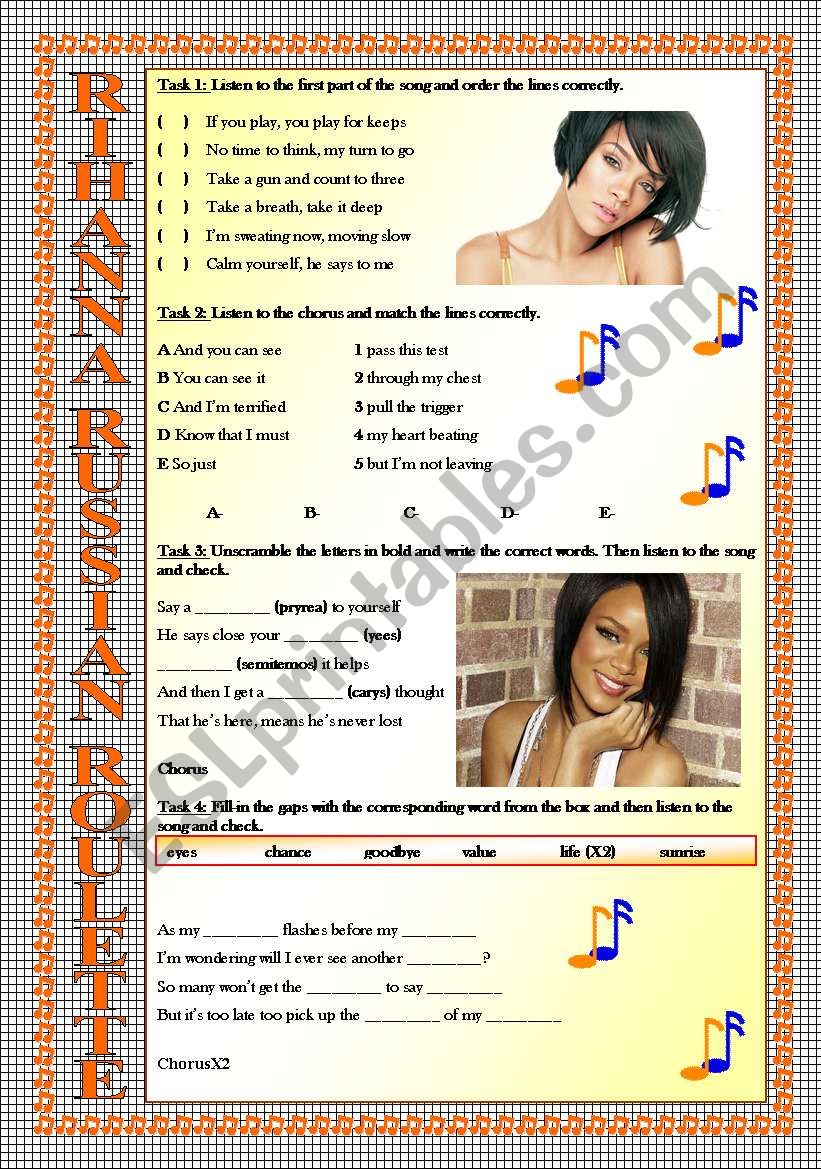 Russian Roulette by Rihanna - ESL worksheet by atd46