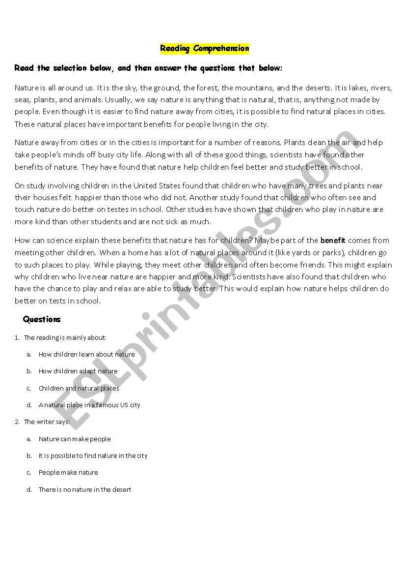 Reading Comprehension worksheet