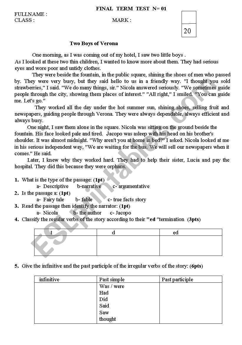 a short story worksheet