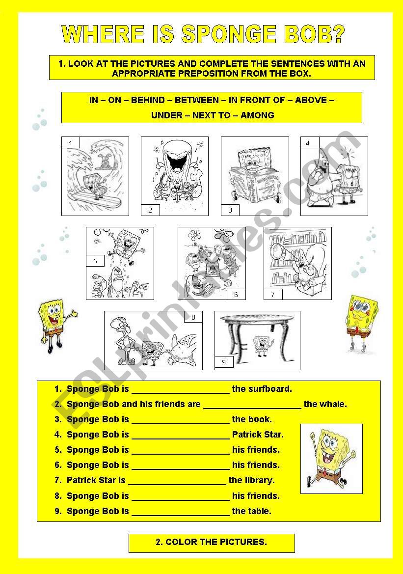 Where is Sponge Bob?  worksheet