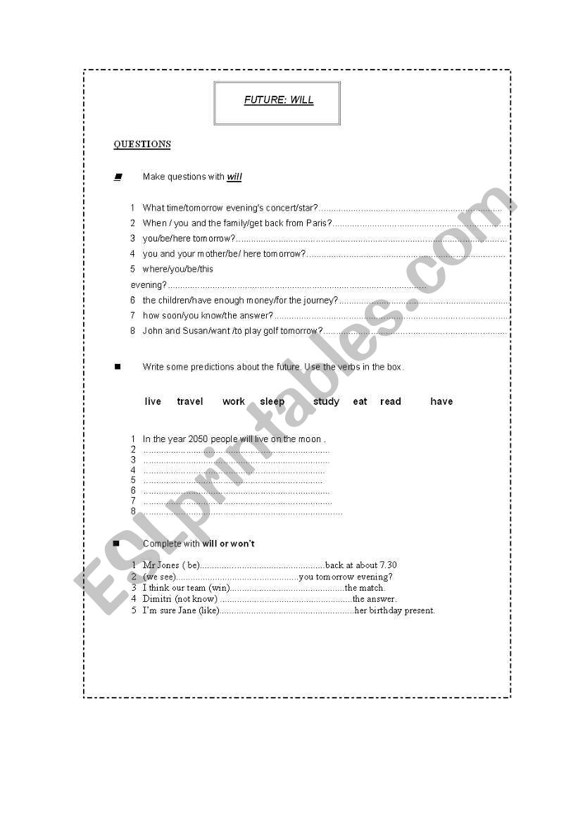 FUTURE :WILL (THIRD PART) worksheet