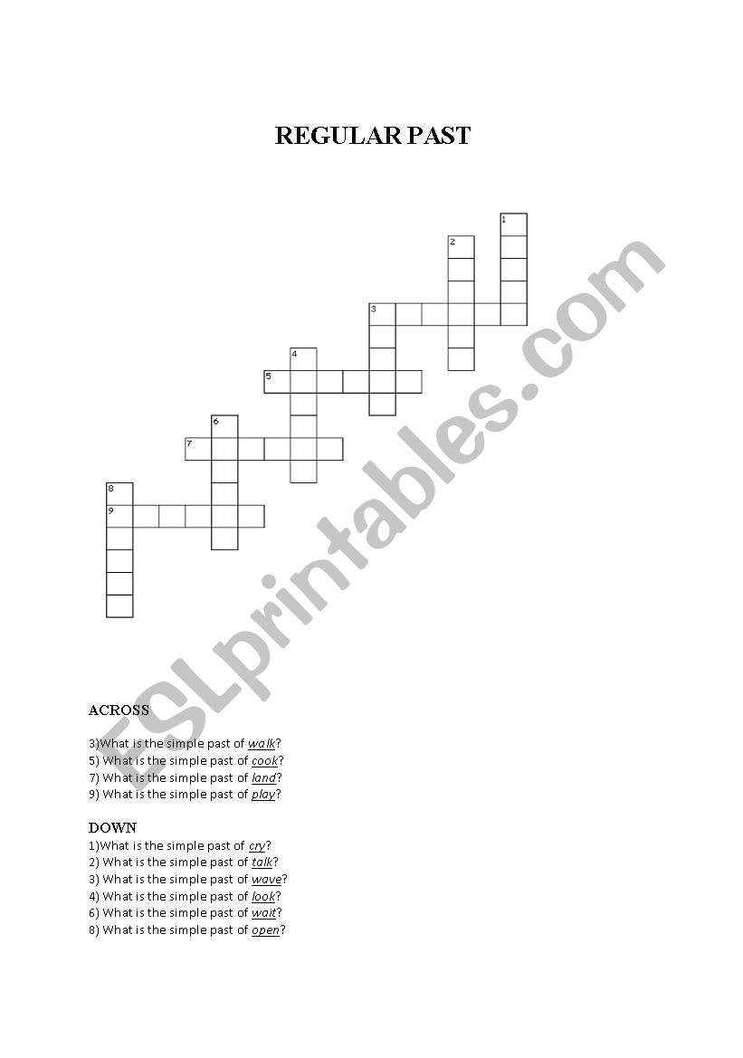 regular past -crossword worksheet
