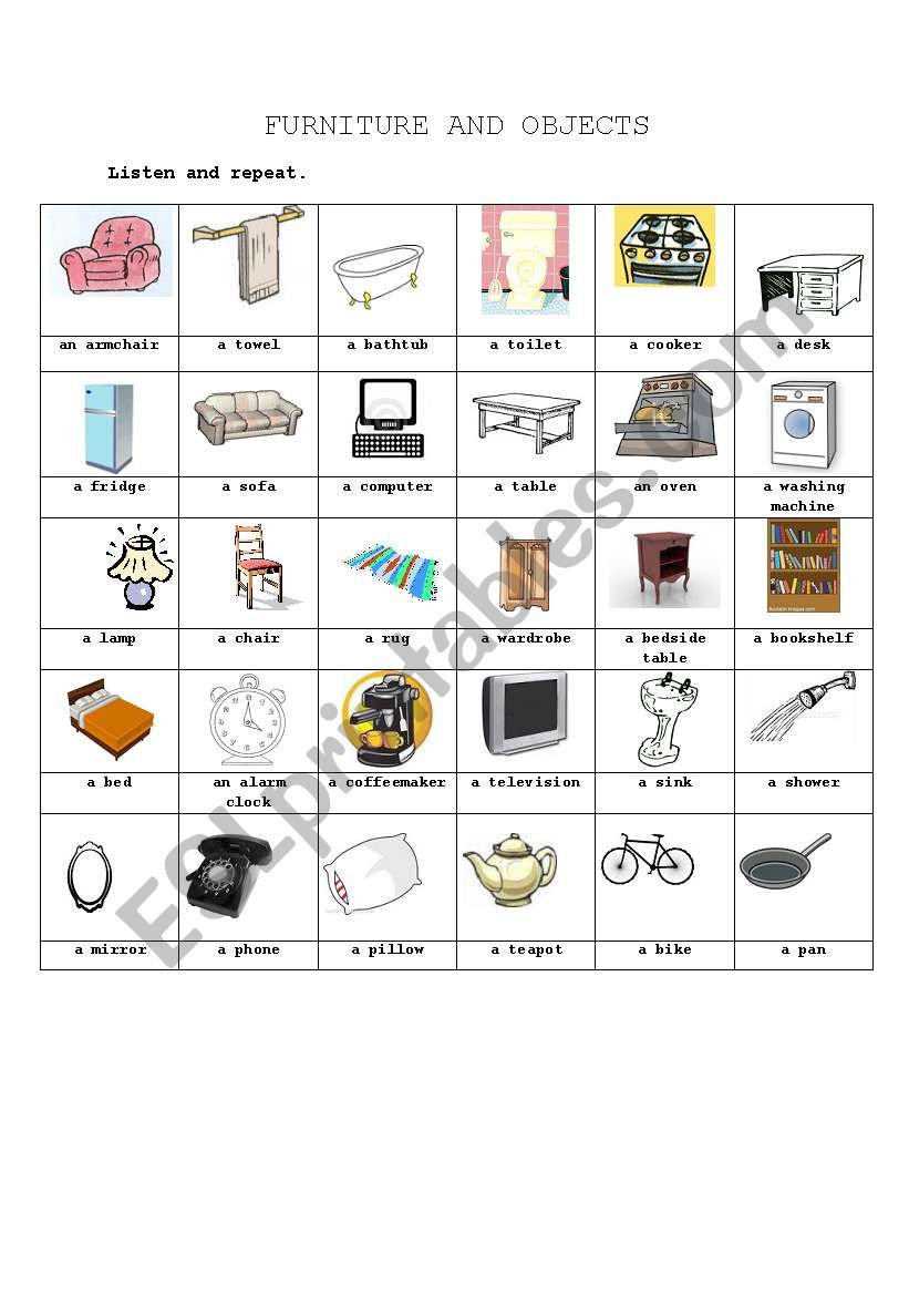 furniture and objects worksheet