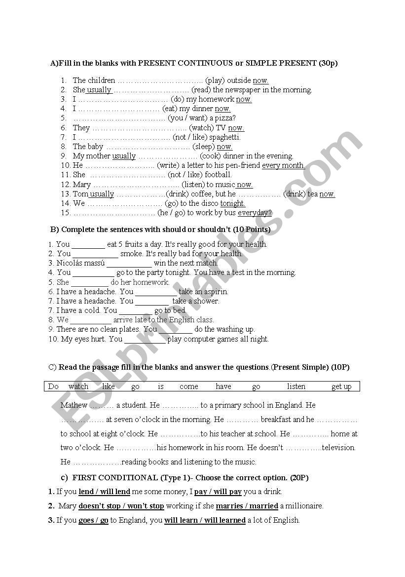 tenses worksheet