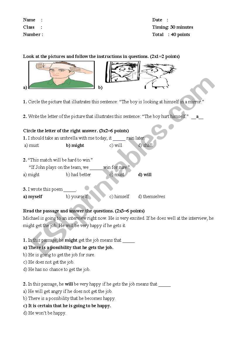 might/will and wont grammar worksheet