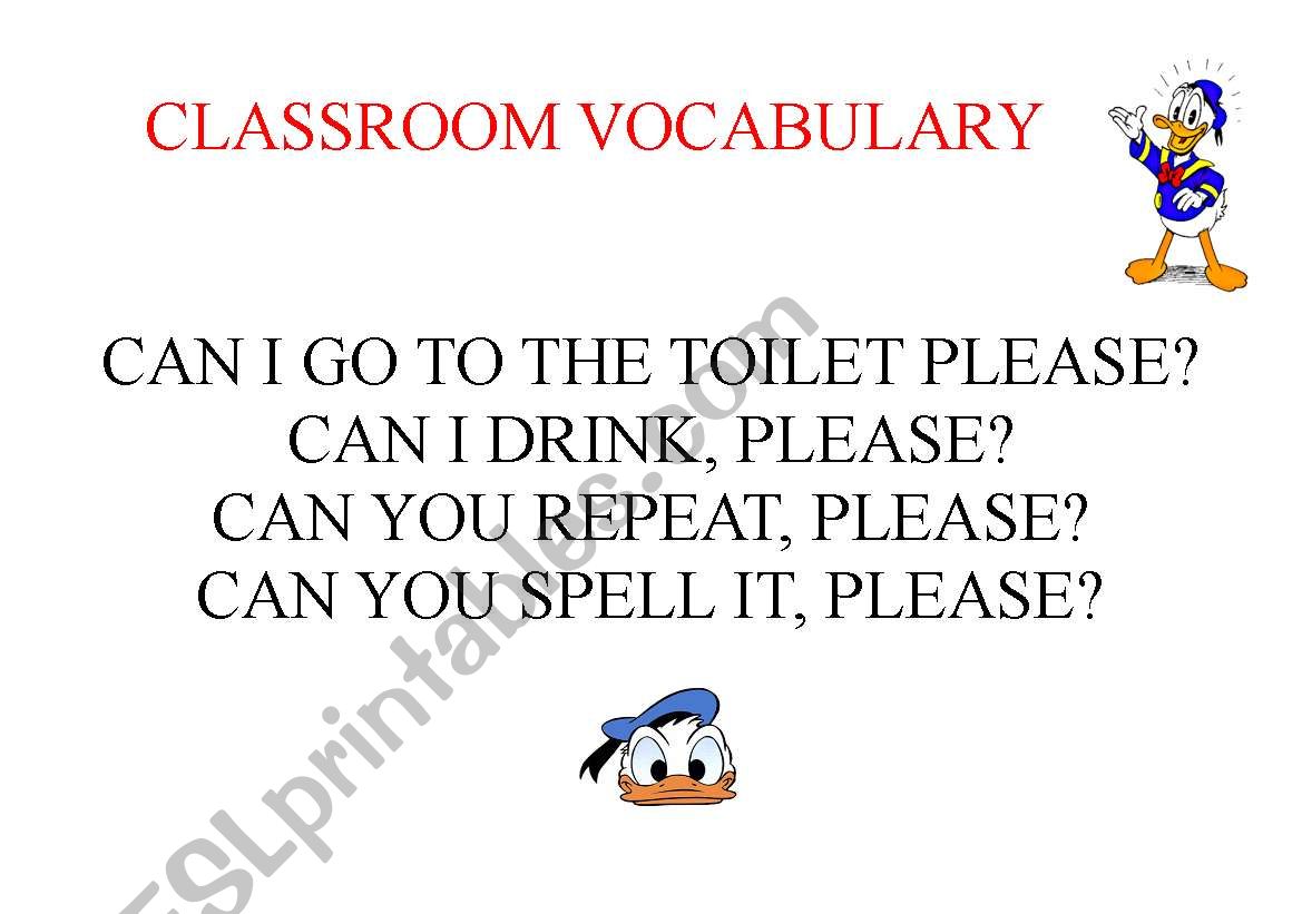 Classroom vocabulary worksheet