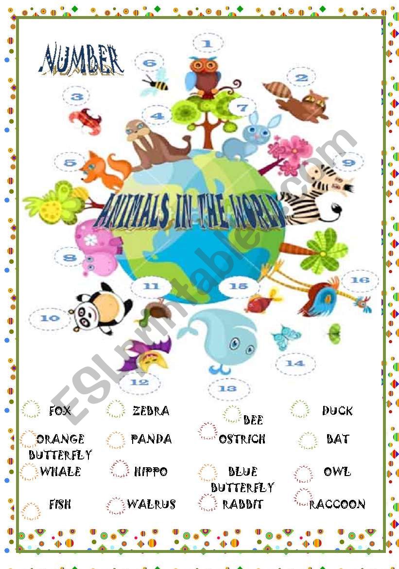 ANIMALS IN THE WORLD worksheet