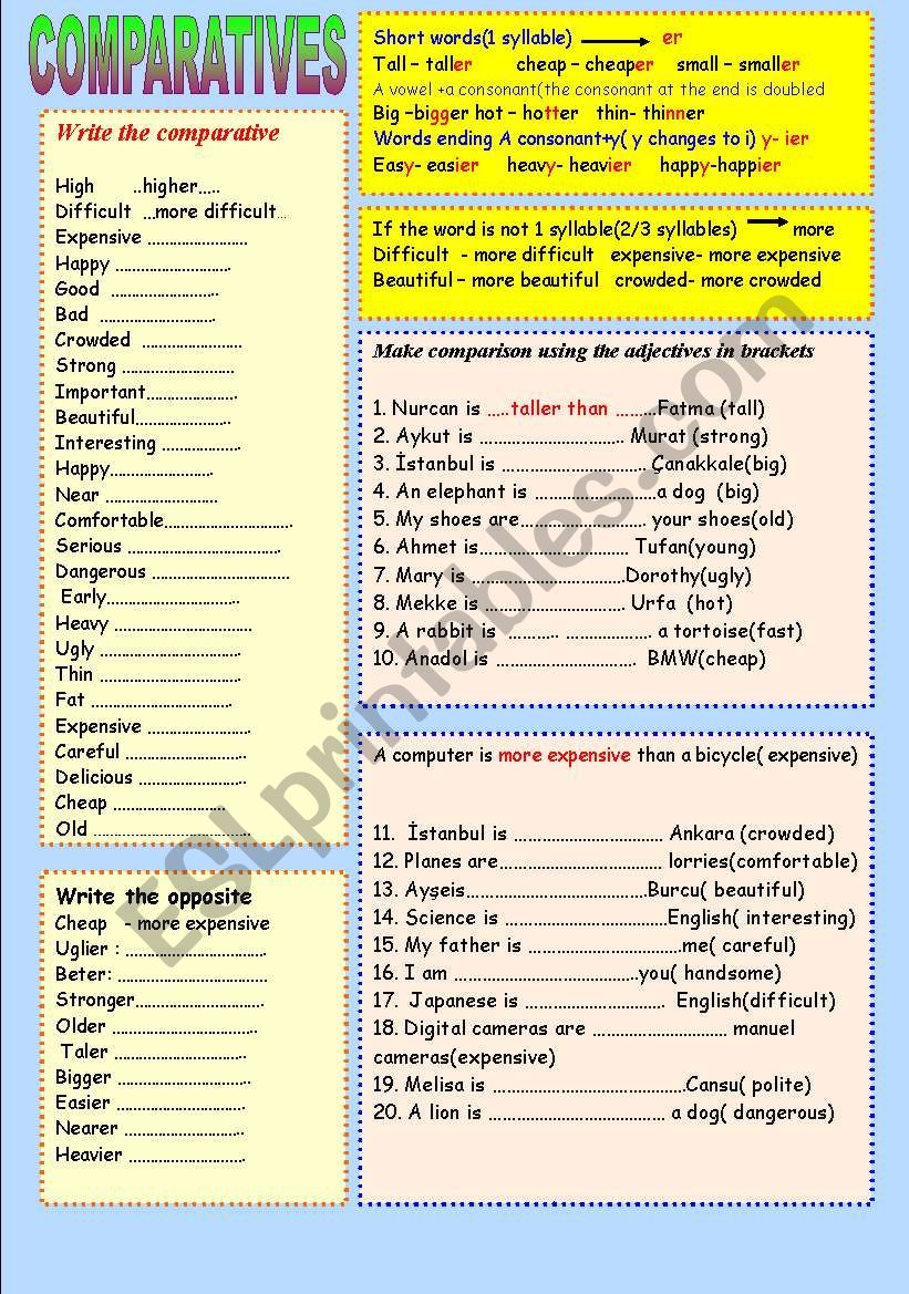 comparatives worksheet