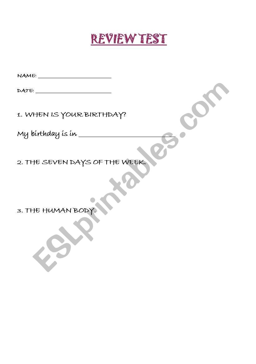 REVIEW TEST worksheet