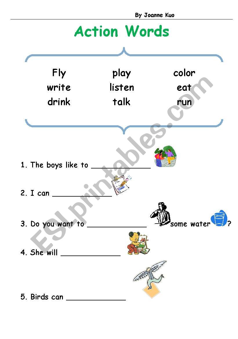 action words  worksheet