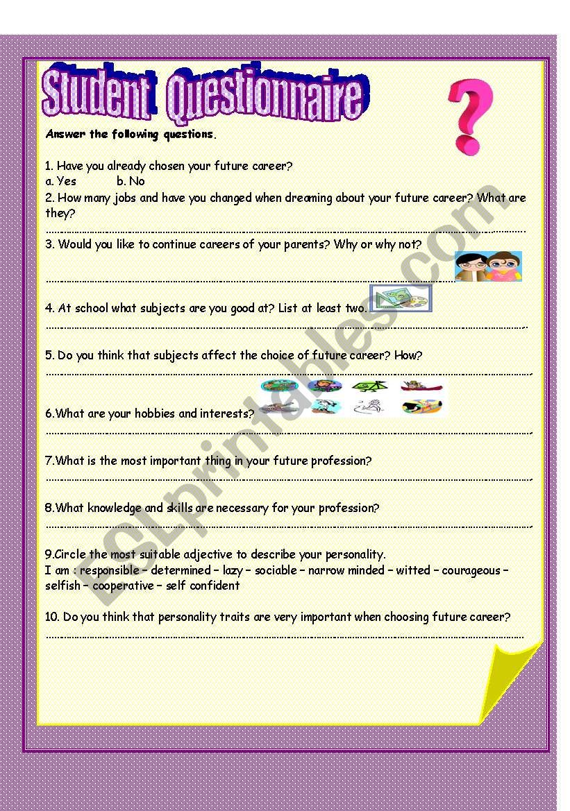 student questionnaire worksheet