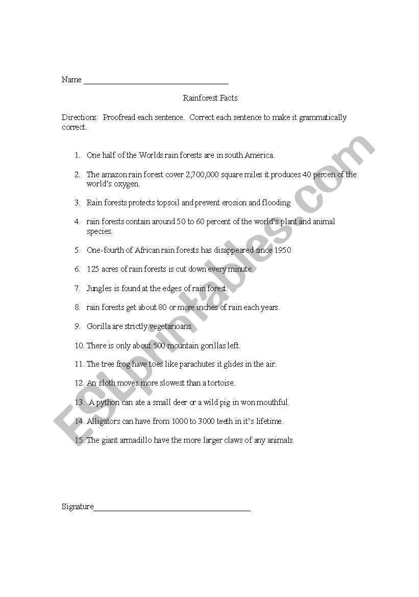 Rain forest proofreading facts