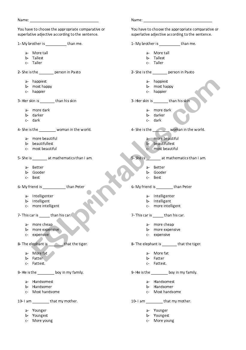 Comparative and Superlative exercise