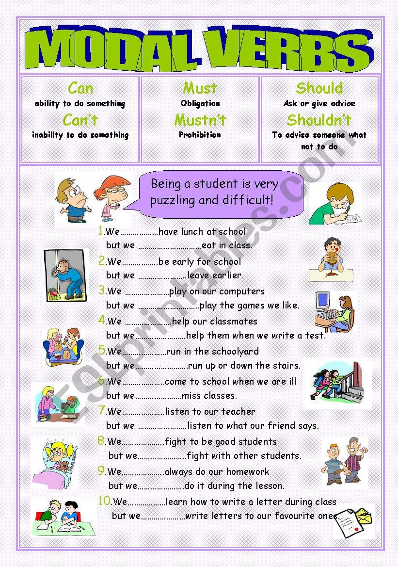 Modal verbs(can/cant,must/mustnt,should/shouldnt)