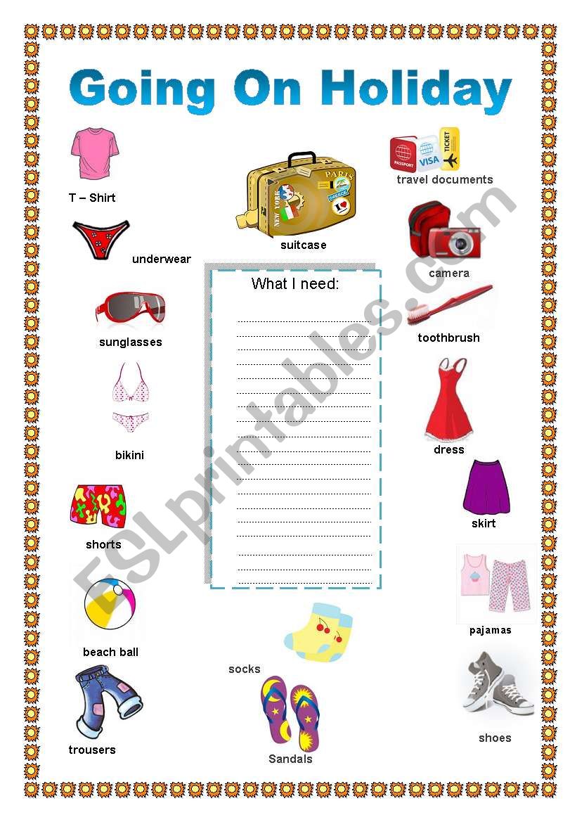 Going on holiday - girls worksheet